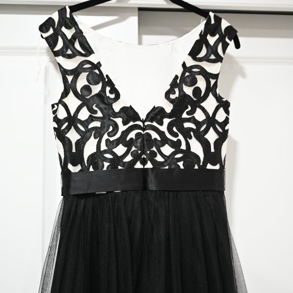 Aidan Mattox Embroidered Bodice Mesh Ballgown black and Ivory | Size 2 - Picture 6 of 10